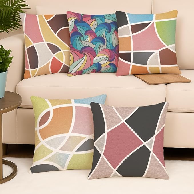 Desert Harmony Abstract Geometric Cushion Cover – 18×18 Inches (Pack of 5)
