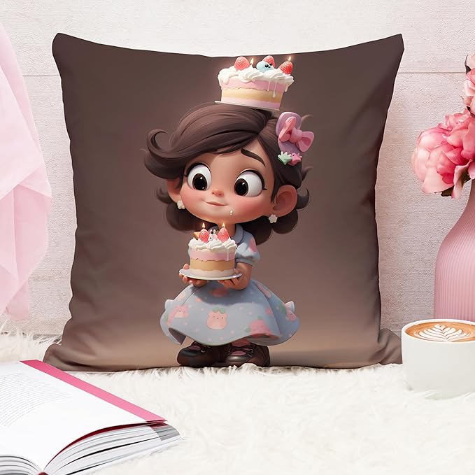 Valentine Little Cake Princess Cushion Cover (16x16 Inches)