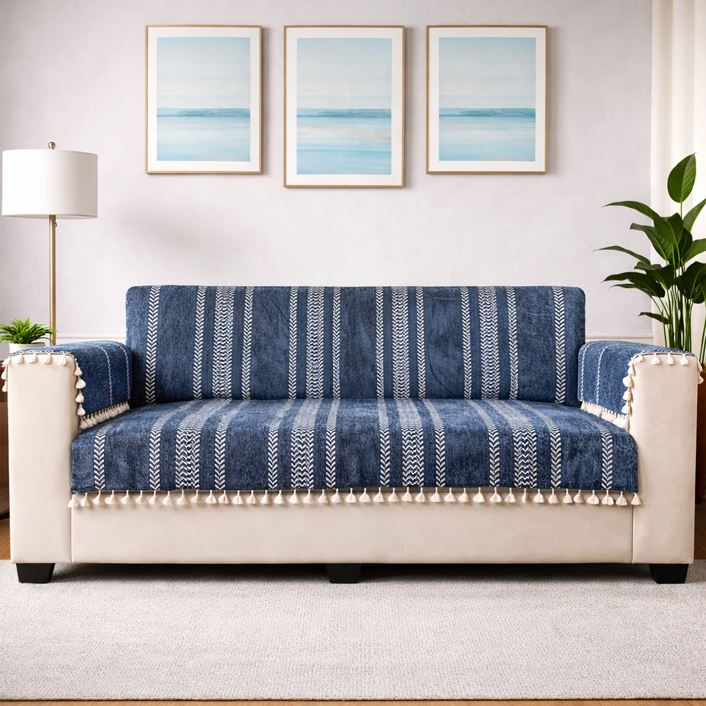 3 Seater Full (70x60 Inch),Blue (Stripe)