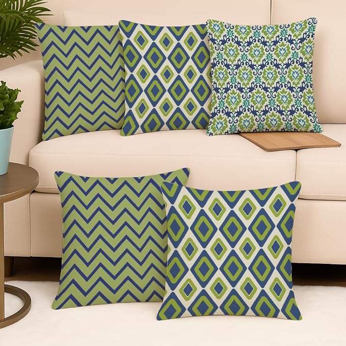Olive Geometric Decorative Cushion Cover – 18×18 Inches (Pack of 5)