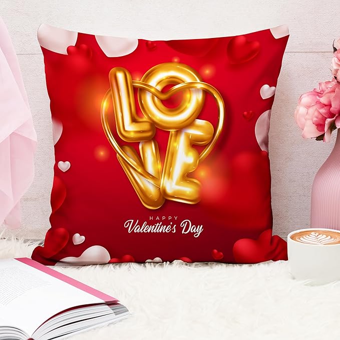 Luxury Love Hearts Cushion Cover (16x16 Inches)