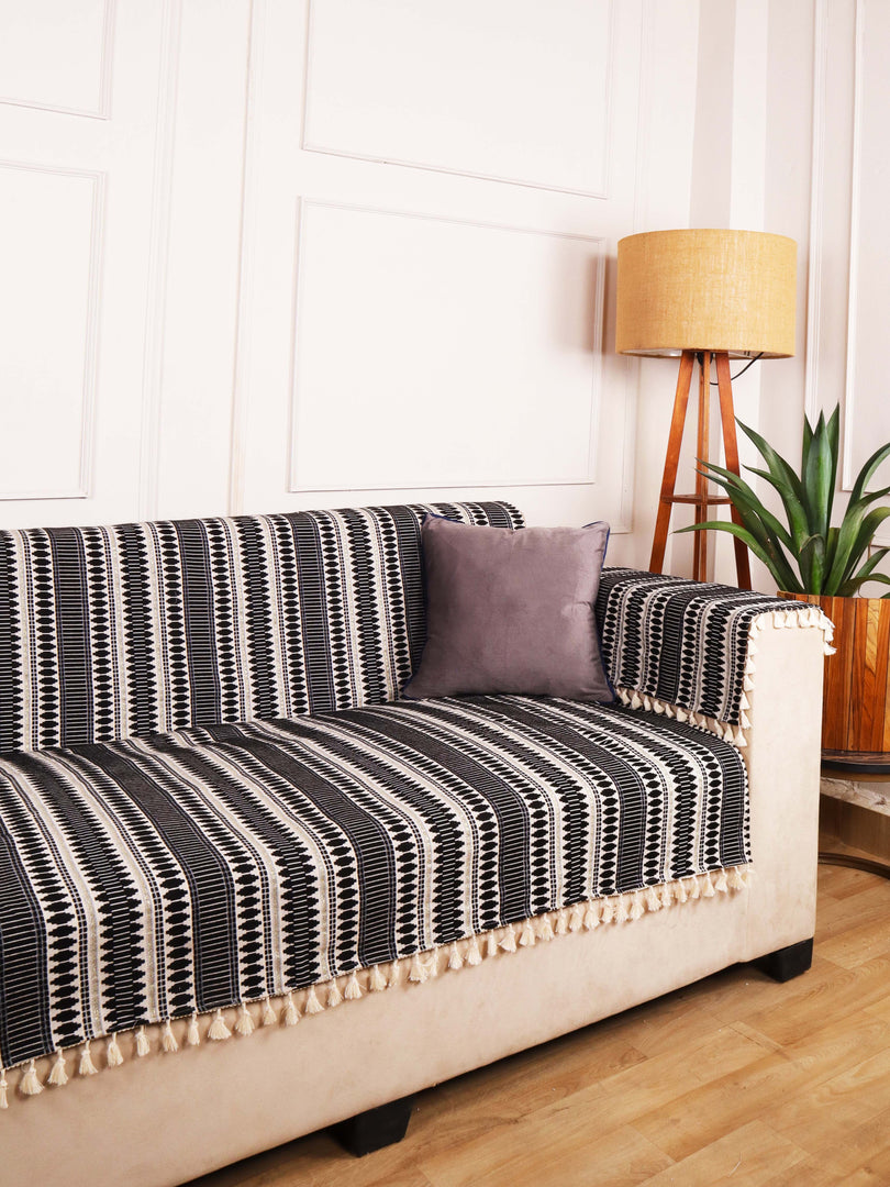 Black Jacquard 3-Seater Sofa Cover