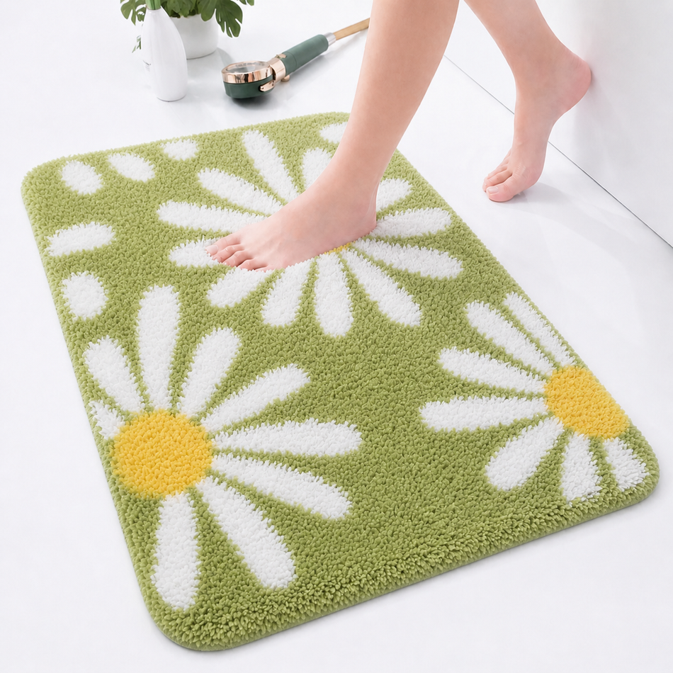 Meadow Daisy Plush Foot Mat – Soft Absorbent Anti-Skid Floor Mat for Bathroom, Bedroom & Home, 40×60 cm