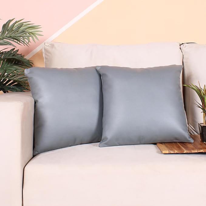 Soft Rexine Cushion Covers for Living Room Décor Set of 2 (16x16 Inches)