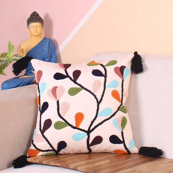 Floral Vine Tufted Cushion Cover