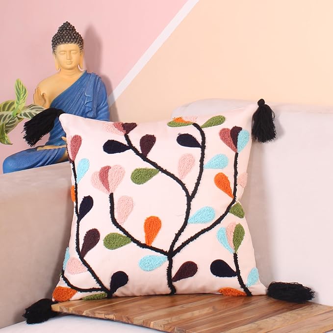 Floral Vine Tufted Cushion Cover