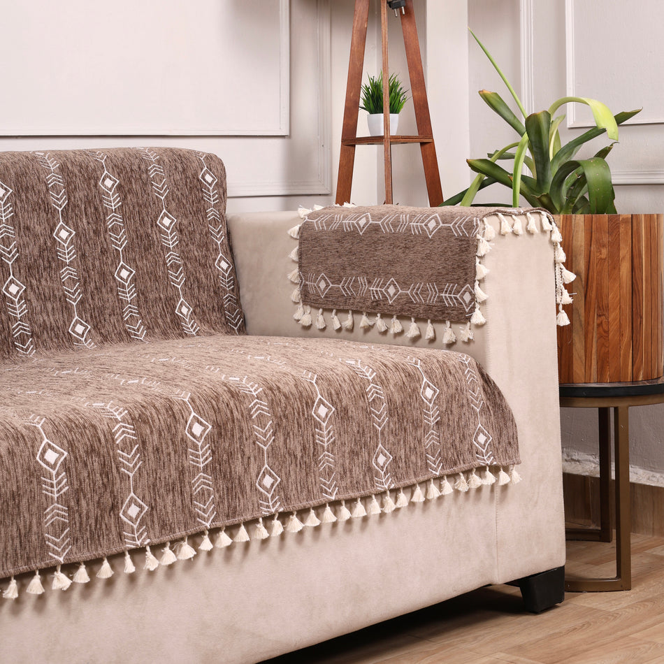 Printed Chenille Sofa Cover for 1 Seater, 2 Seater & 3 Seater with Hand Rest