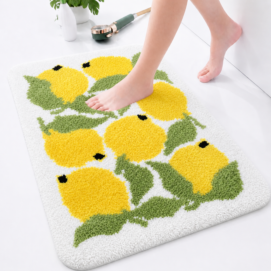 Lemon Grove Plush Foot Mat – Soft Absorbent Fruit Floor Mat for Bathroom, Bedroom & Home Décor, 40×60 cm