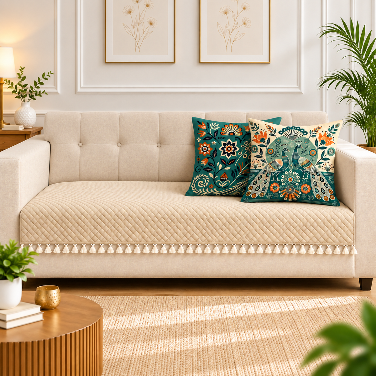 3 Seater + 16x16 Inches (set of 5),beige