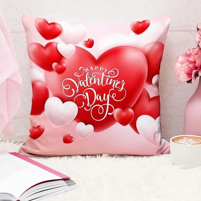 Valentine Hearts Cushion Cover (16x16 Inches)