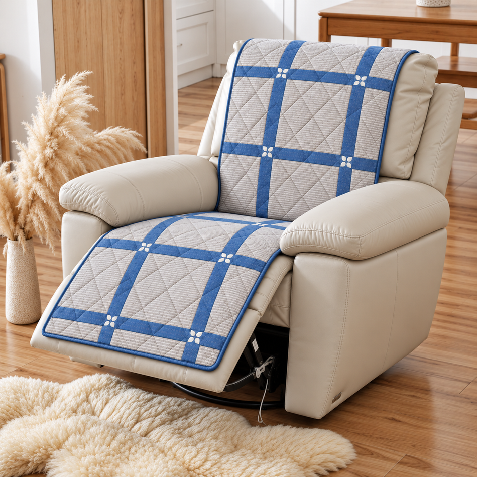 Printed Diamond Quilted Recliner Chair Cover for Single Seater Sofa (70 x 30 Inches) – Decorative Furniture Protector with Backrest, Seat & Footrest Coverage