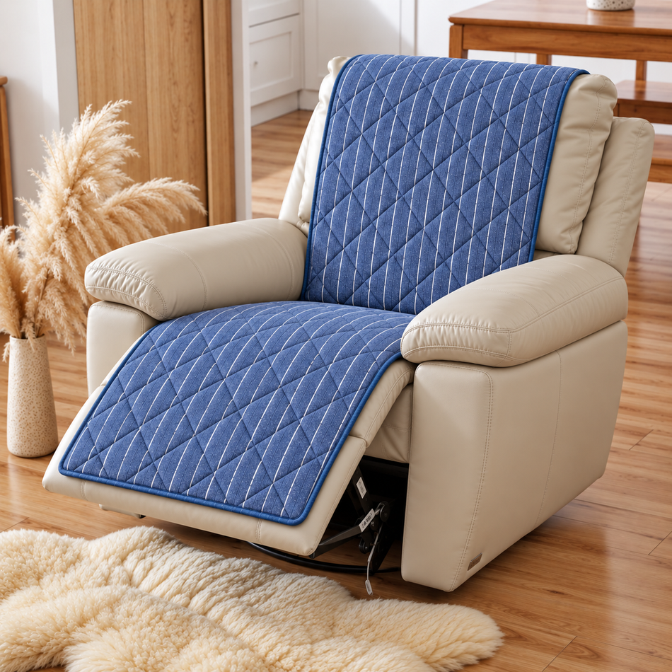 Pinstripe Printed Diamond Quilted Recliner Chair Cover for Single Seater Sofa, 70 x 30 Inches – Decorative Furniture Protector with Backrest, Seat & Footrest Coverage