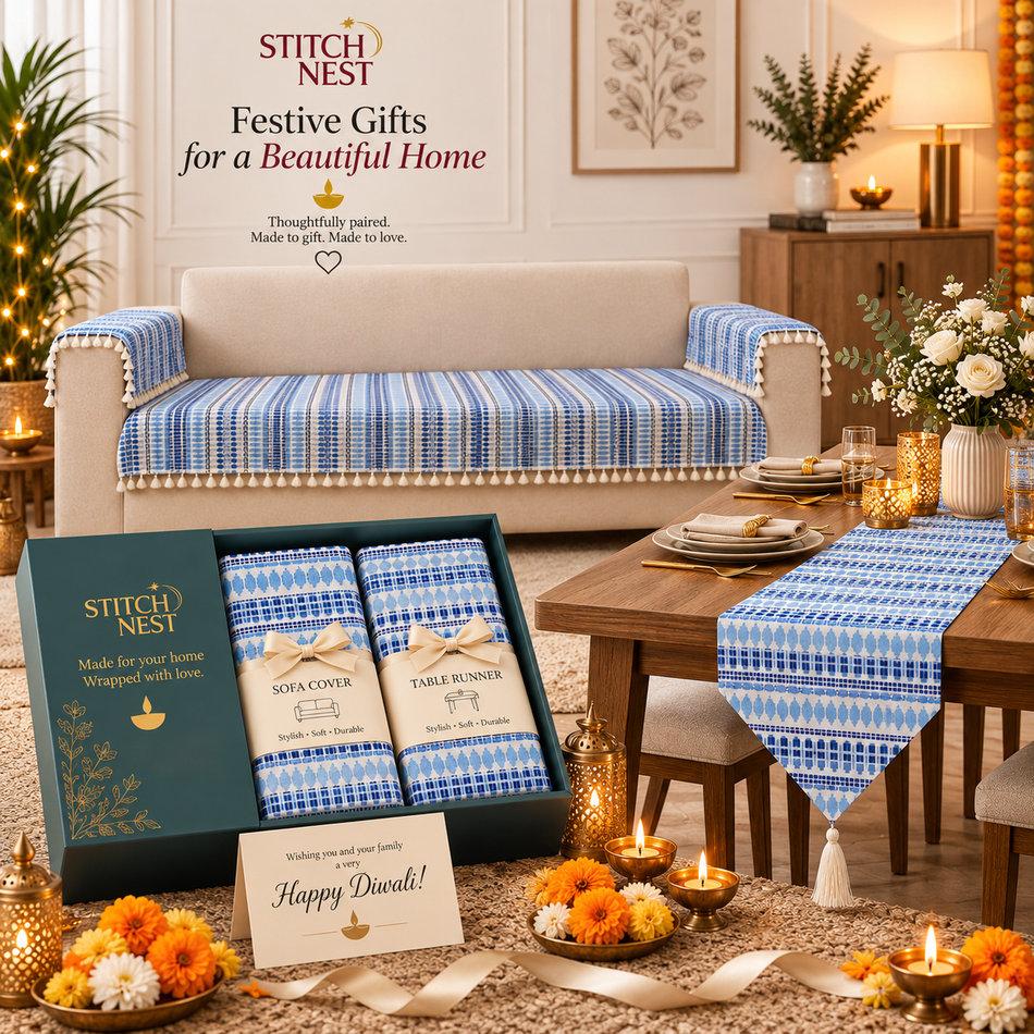 Home Glow Festive Gift Set – Sofa Cover & Table Runner