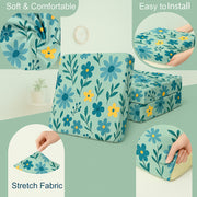 2-Seater Sofa Gaddi Cover | Seamless Floral Print | Spandex Blend | Blue-Green-Yellow | 21x42-22x43