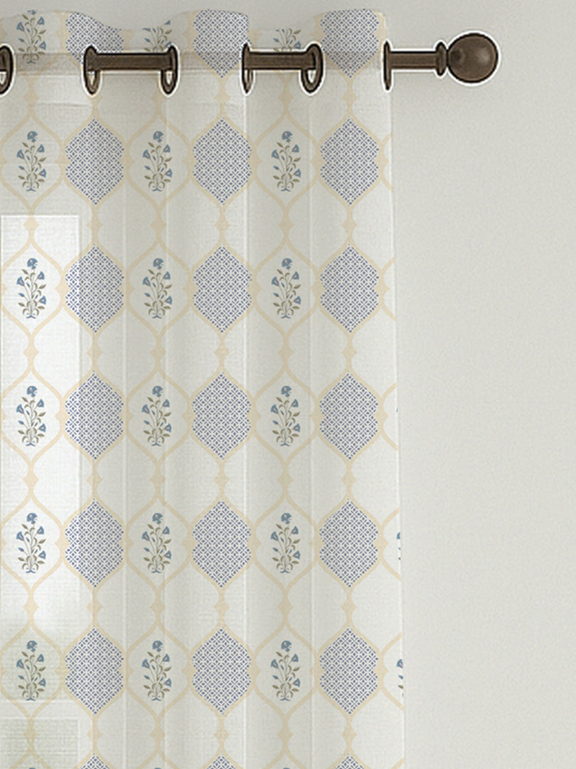 Set of 3 Door Curtains | 2 Geometric Printed + 1 Solid Sheer for Bedroom Living room | Grey