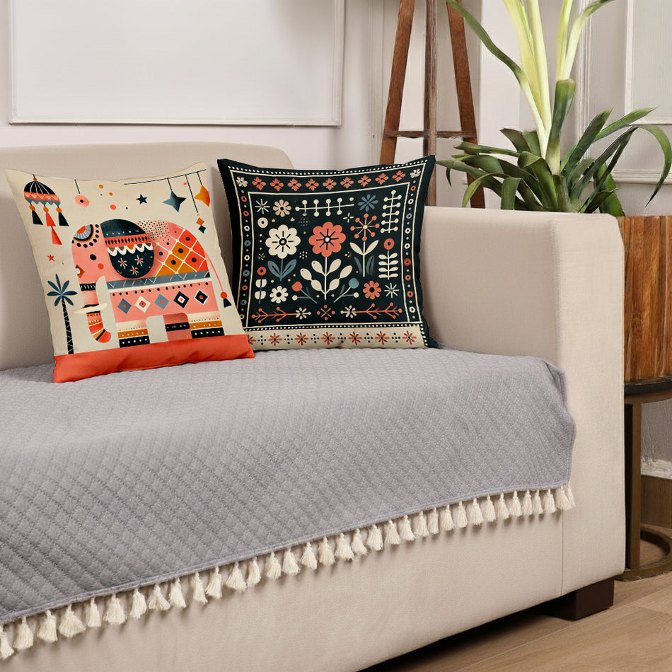 Quilted Velvet Elegance Combo – Sofa Cover & Cushion Cover Set