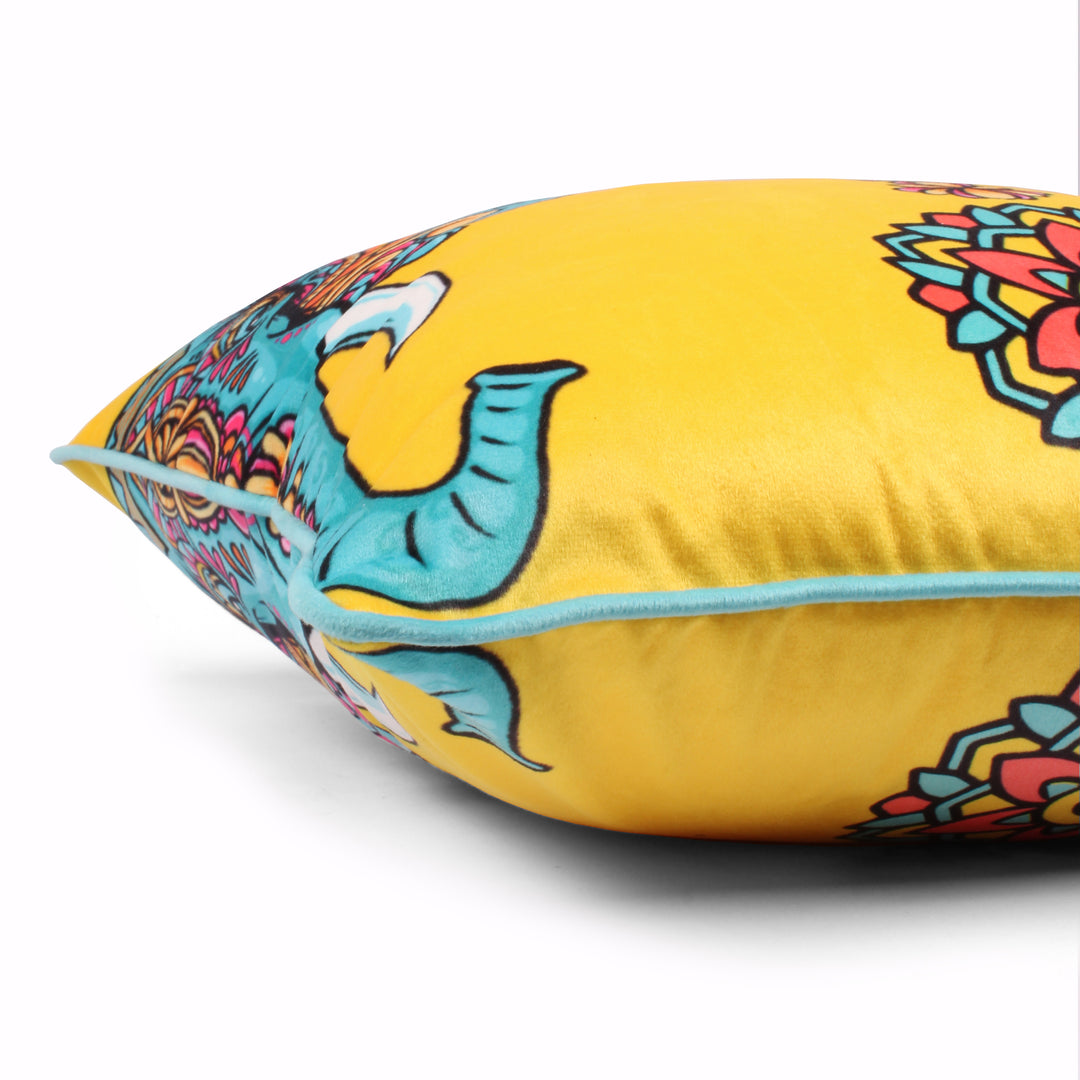 Exotic Elephant Both Sided Printed Velvet Cushion Cover with Piping (Set of 5)