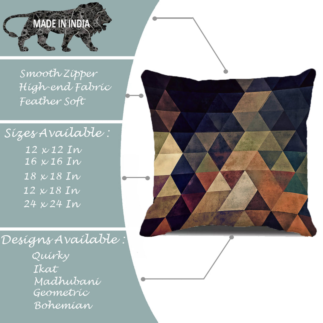 Abstract Geometrical Printed Cotton Canvas Cushion Cover Set of 5