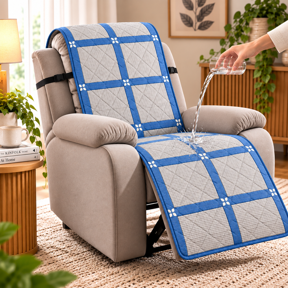 Printed Diamond Quilted Recliner Chair Cover for Single Seater Sofa (70 x 30 Inches) – Decorative Furniture Protector with Backrest, Seat & Footrest Coverage