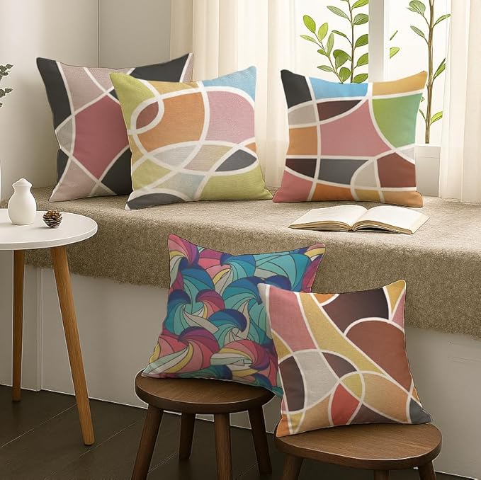 Desert Harmony Abstract Geometric Cushion Cover – 18×18 Inches (Pack of 5)