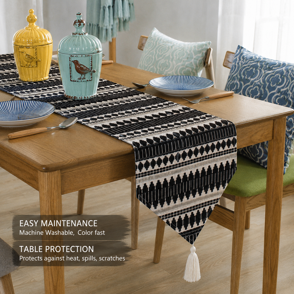 Noir Harmony Festive Home Décor Gift Set – Table Runner & Cushion Covers