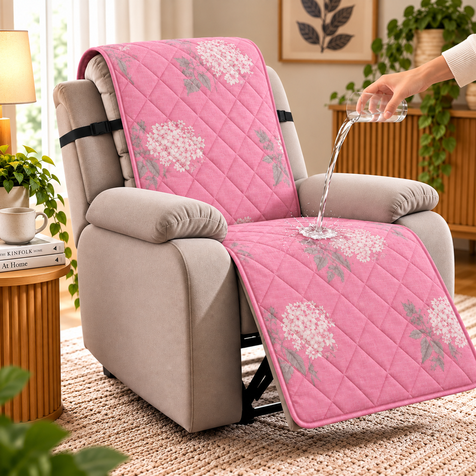 Floral Bouquet Printed Diamond Quilted Recliner Chair Cover for Single Seater Sofa, 70 x 30 Inches – Decorative Furniture Protector with Backrest, Seat & Footrest Coverage