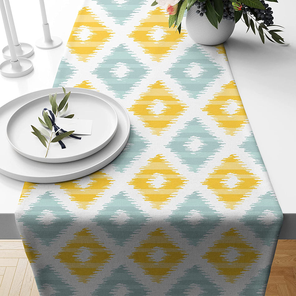 Yellow Geometric Polycotton Table Runner