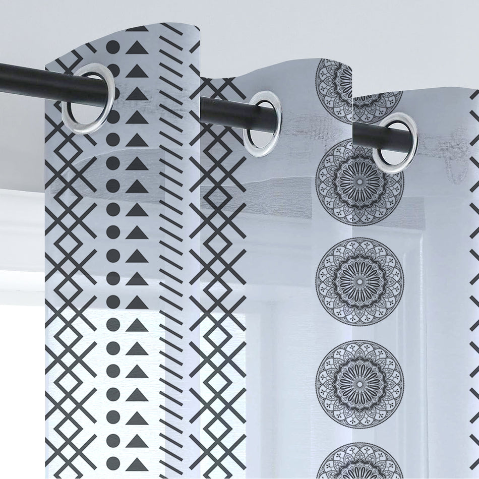 Sheer Geometric Ring Curtain - 7 Feet