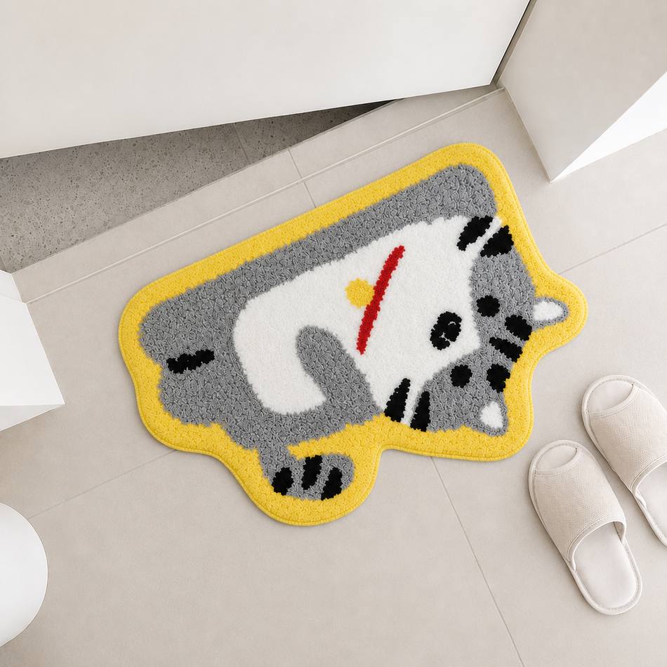Cute Cat Plush Foot Mat – Soft Absorbent Cartoon Floor Mat for Bathroom, Bedroom & Kids’ Room Décor, 40×60 cm