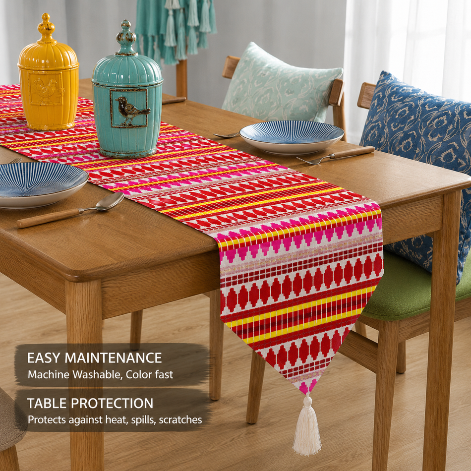 Ruby Fiesta Premium Home Gifting Set – Vibrant Cushio Cover with Coordinated Table Runner