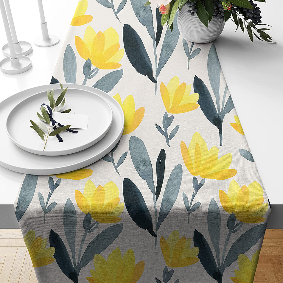 Yellow Floral Polycotton Table Runner