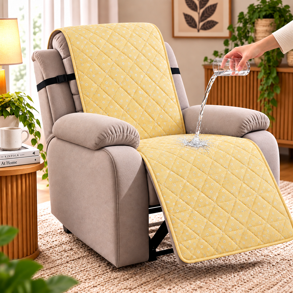 Ditsy Floral Printed Diamond Quilted Recliner Chair Cover for Single Seater Sofa, 70 x 30 Inches – Decorative Furniture Protector with Backrest, Seat & Footrest Coverage