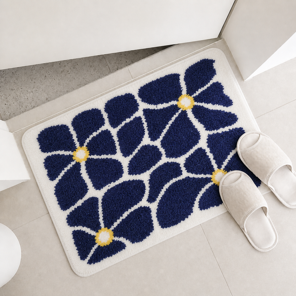 Modern Floral Plush Foot Mat – Soft Absorbent Anti-Skid Floor Mat for Bathroom, Bedroom & Home, 40×60 cm