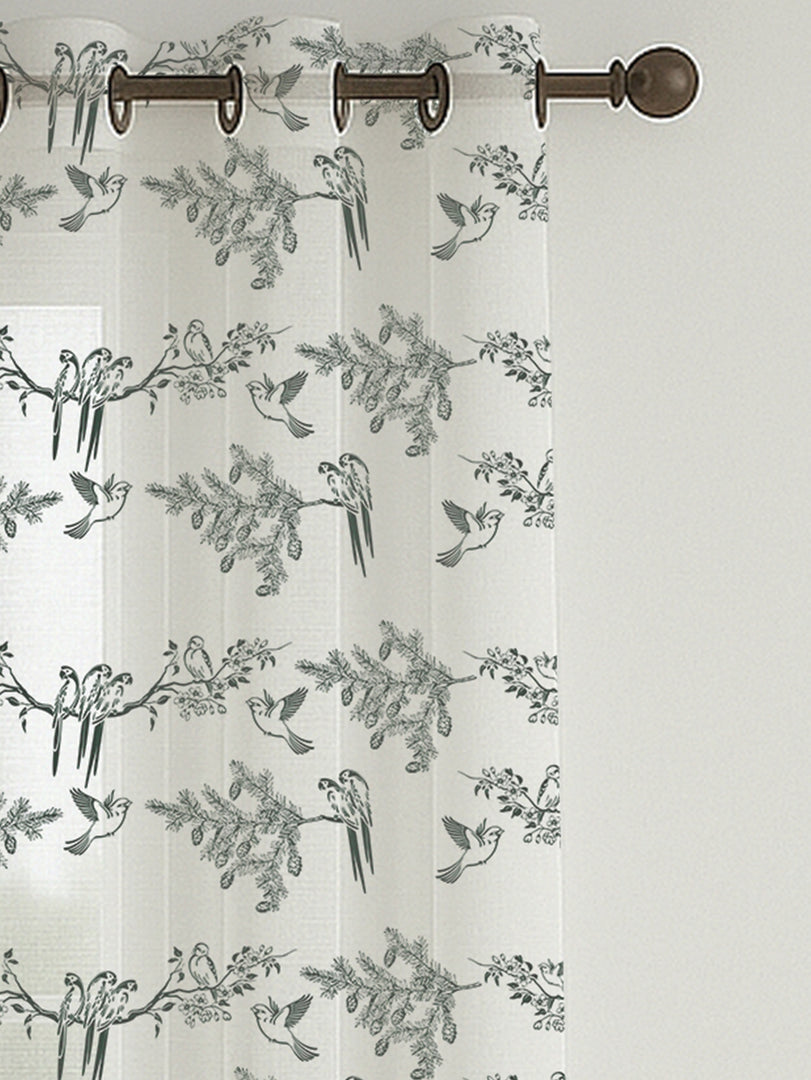 Set of 3 Window Curtains | 2 Geometric Printed + 1 Solid Sheer for Bedroom Living room | Olive