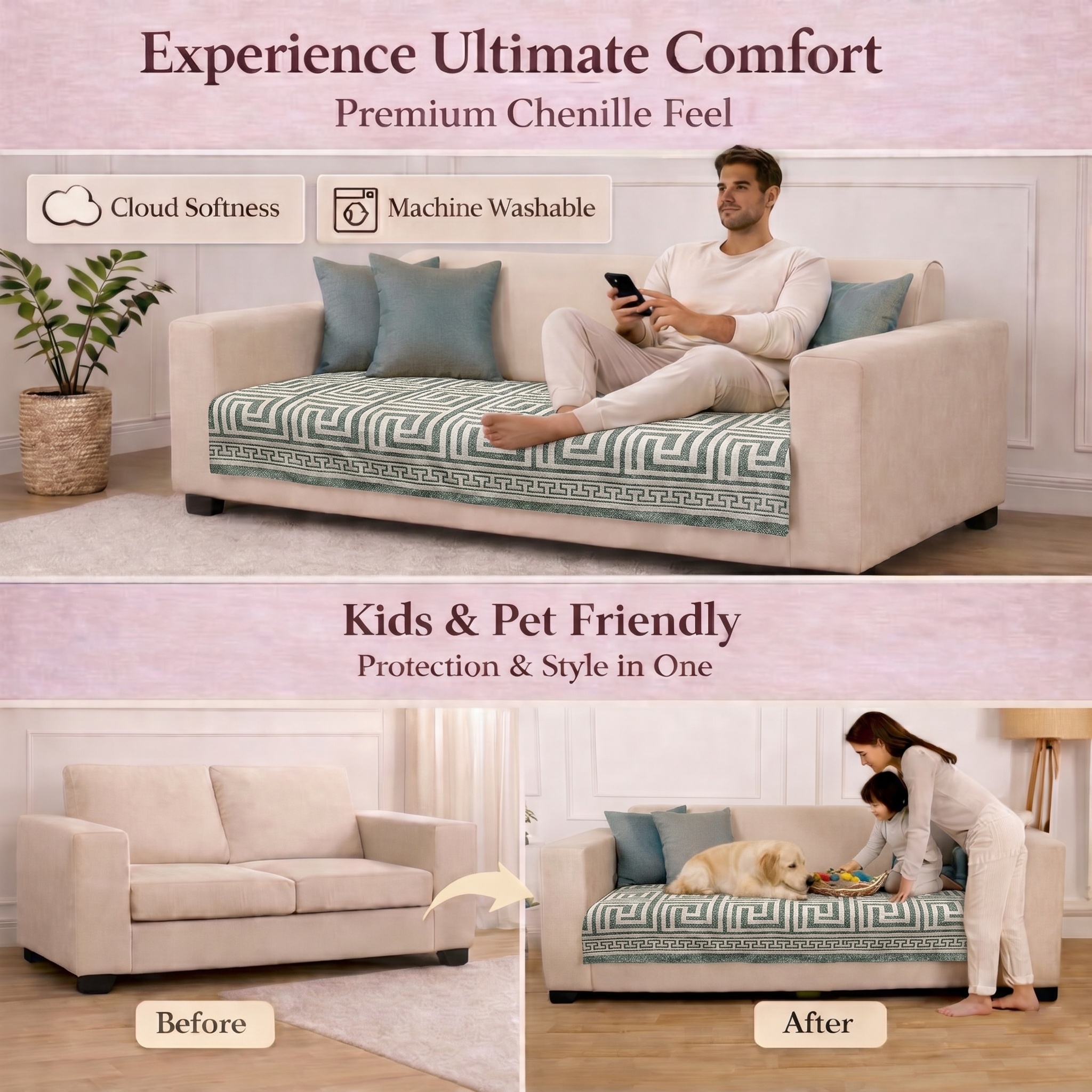 3 Seater Half (70x30 Inch),Green