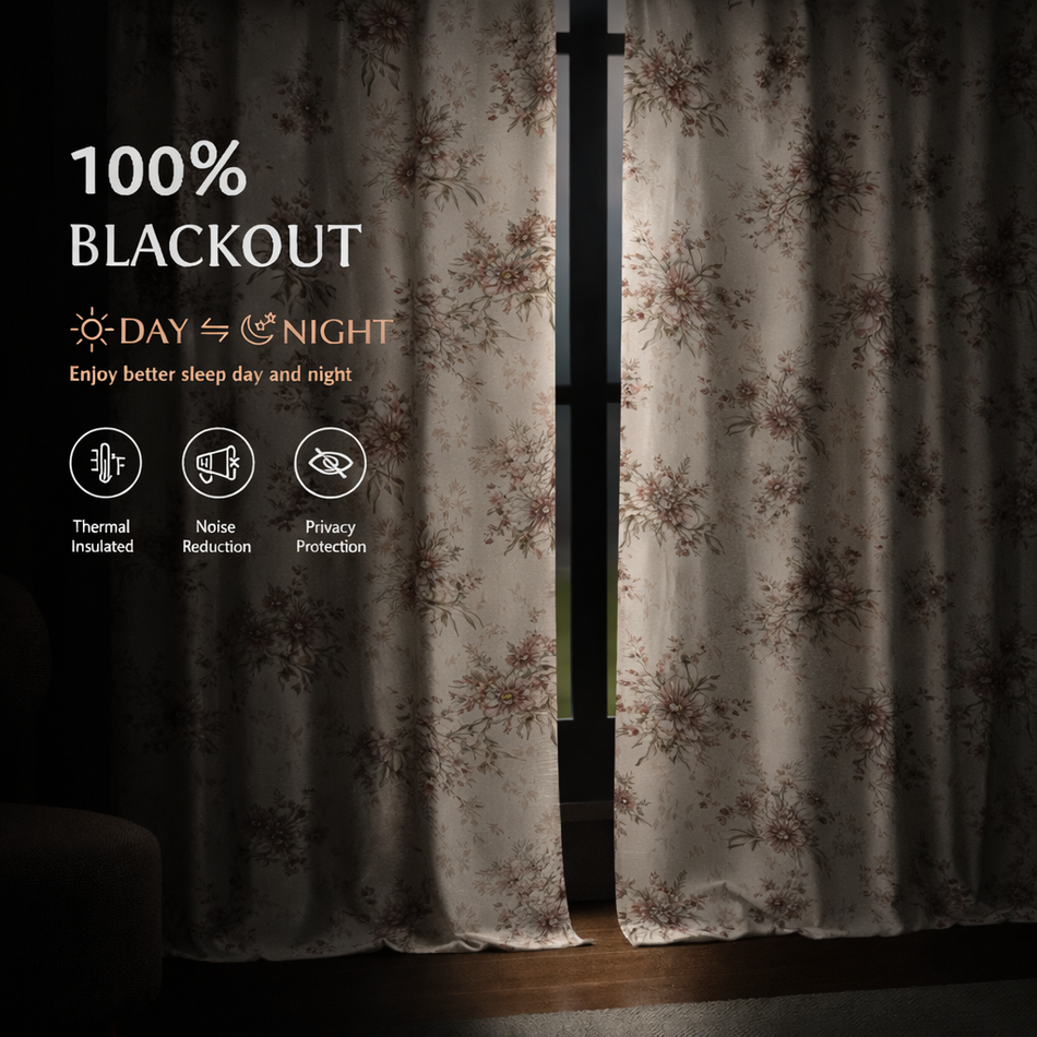 Magnolias Whispering Gardens Series Premium Heavy Satin 100% Blackout Curtains 7 Feet Long Set of 1 | Door Curtain 7 Feet x 4 Feet | Perfect for Home Decor (Copy)