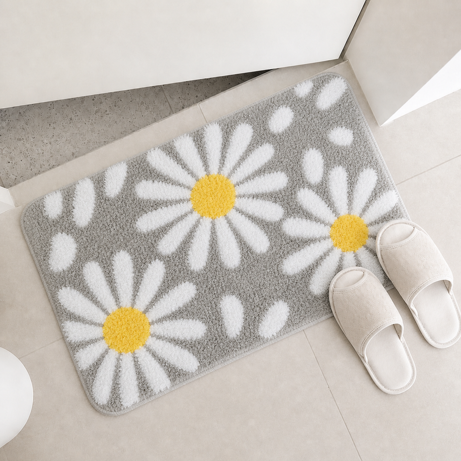 Soft Daisy Plush Foot Mat – Highly Absorbent Anti-Skid Floor Mat for Bathroom, Bedroom & Home, 40×60 cm