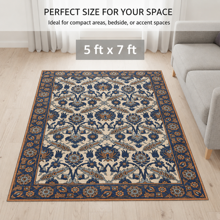 Blue Tulip Vine Ottoman Floral Rug 5x7 ft - view 2