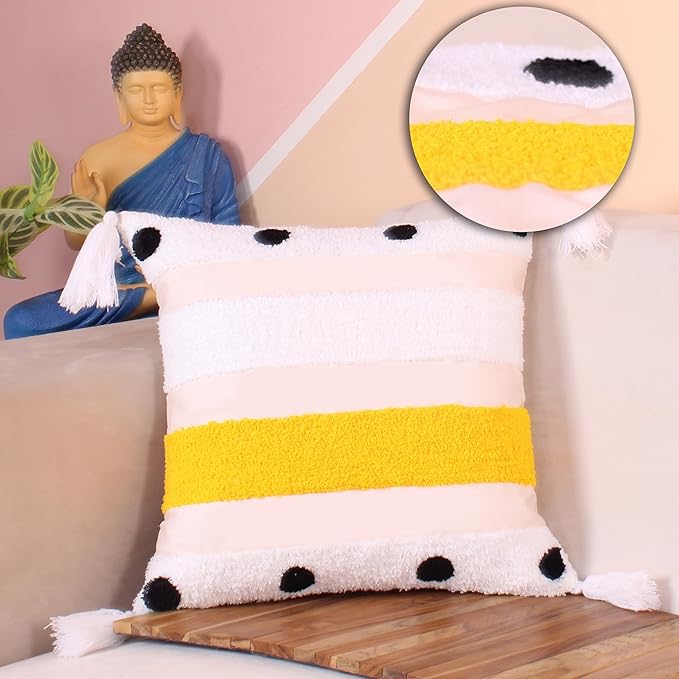 Yellow Beam Tufted Cushion Cover