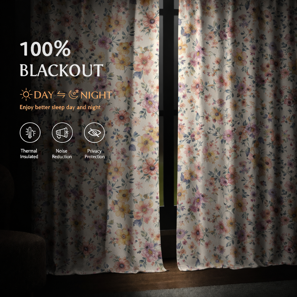 Serenade Whispering Gardens Series Premium Heavy Satin 100% Blackout Curtains 7 Feet Long Set of 1 | Door Curtain 7 Feet x 4 Feet | Perfect for Home Decor
