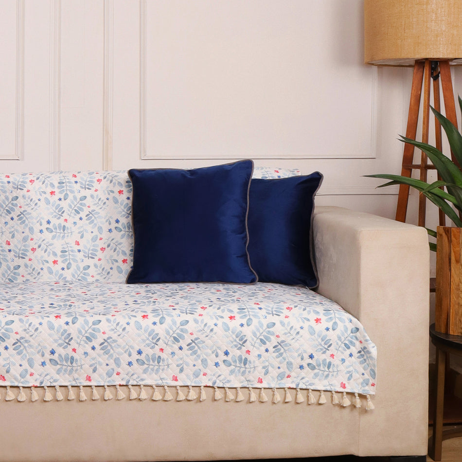 Quilted Velvet Printed Leafpile Sofa Cover Set – 1, 2 & 3 Seater