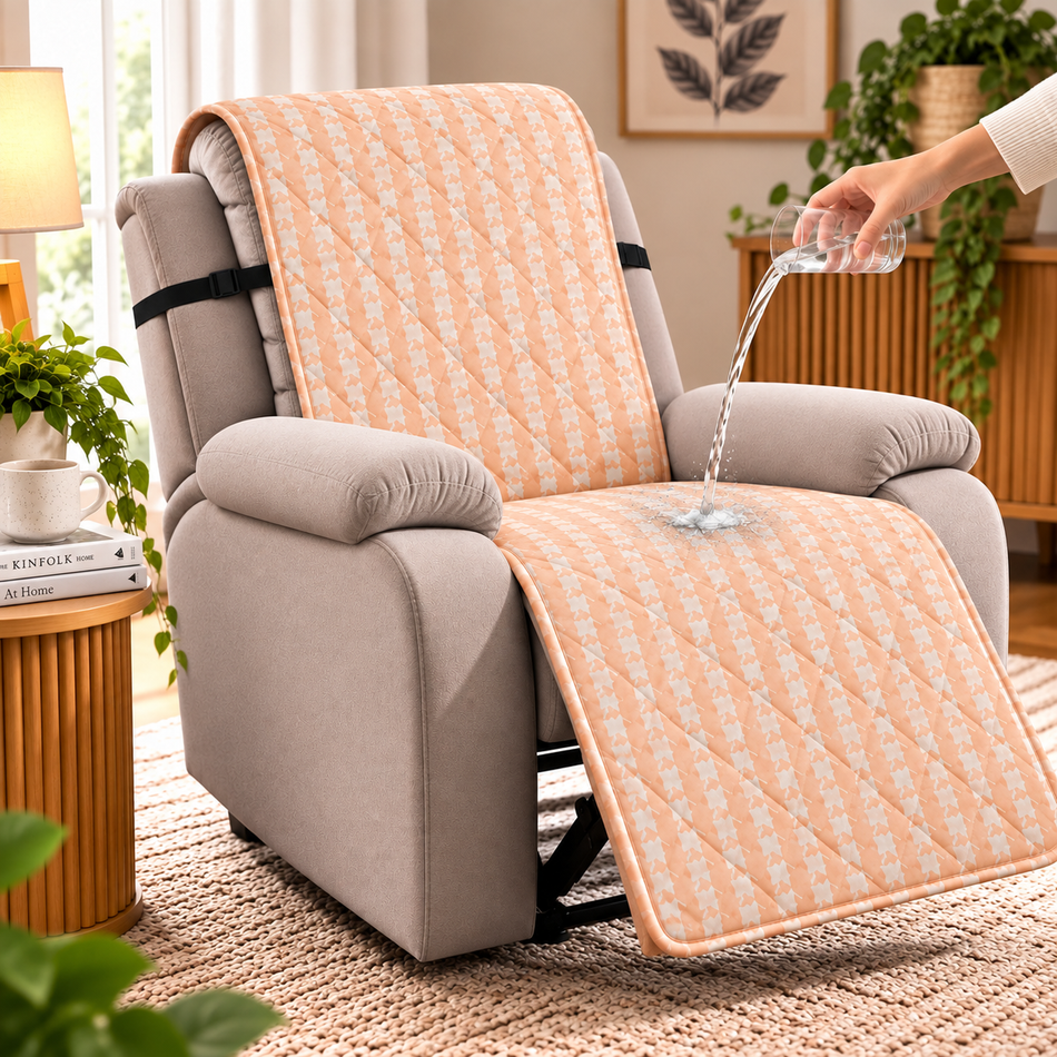 Houndstooth Printed Diamond Quilted Recliner Chair Cover for Single Seater Sofa, 70 x 30 Inches – Decorative Furniture Protector with Backrest, Seat & Footrest Coverage