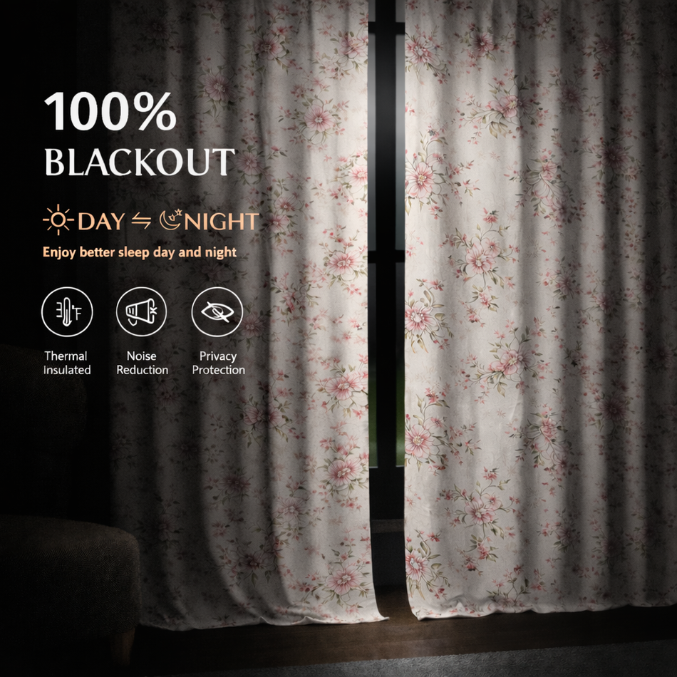 Rosebud Whispering Gardens Series Premium Heavy Satin 100% Blackout Curtains 7 Feet Long Set of 1 | Door Curtain 7 Feet x 4 Feet | Perfect for Home Decor