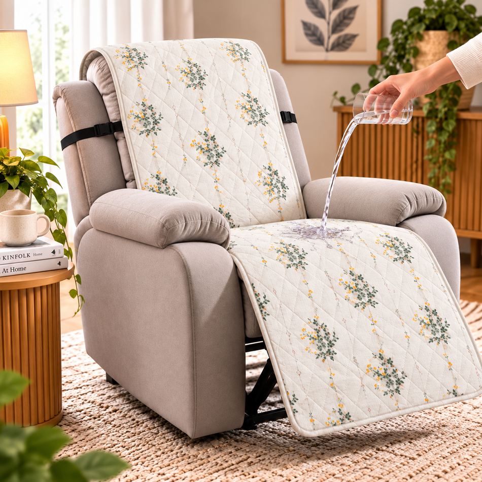 Floral Printed Diamond Quilted Recliner Chair Cover for Single Seater Sofa, 70 x 30 Inches – Decorative Furniture Protector with Backrest, Seat & Footrest Coverage