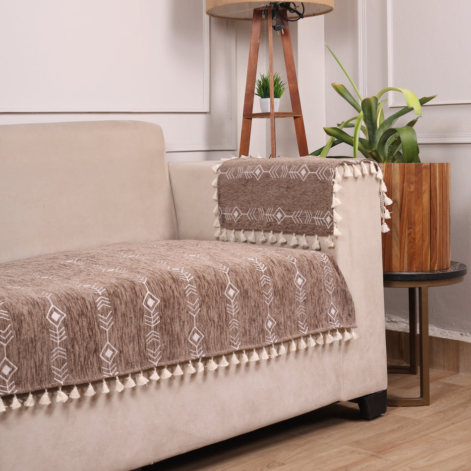 Printed Chenille Sofa Cover for 1 Seater, 2 Seater & 3 Seater with Hand Rest