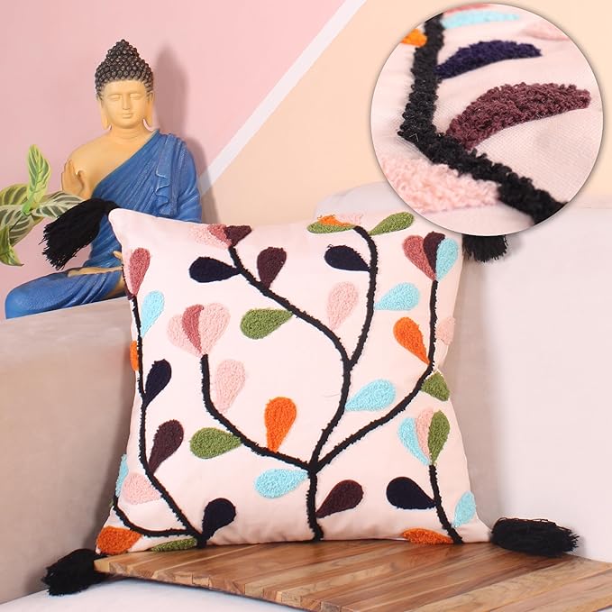 Floral Vine Tufted Cushion Cover