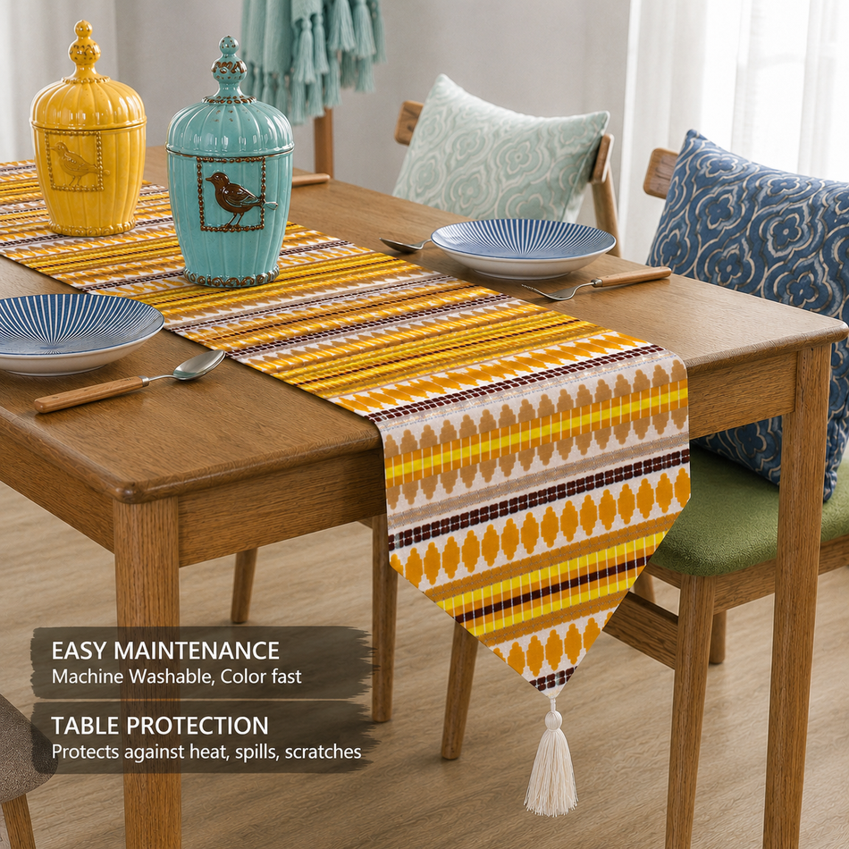 Golden Harmony Festive Home Décor Gifting Combo – Table Runner & Cushion Covers