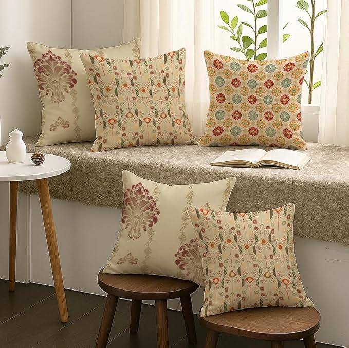 Beige Traditional Print Cushion Cover – 18×18 Inches (Pack of 5)