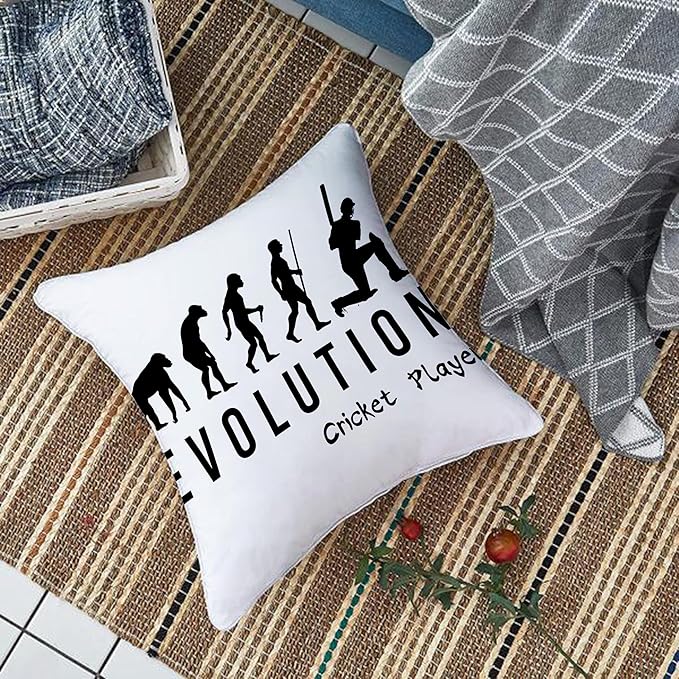 Evolution of Cricket Player Printed Cushion Cover – 16×16 Inches