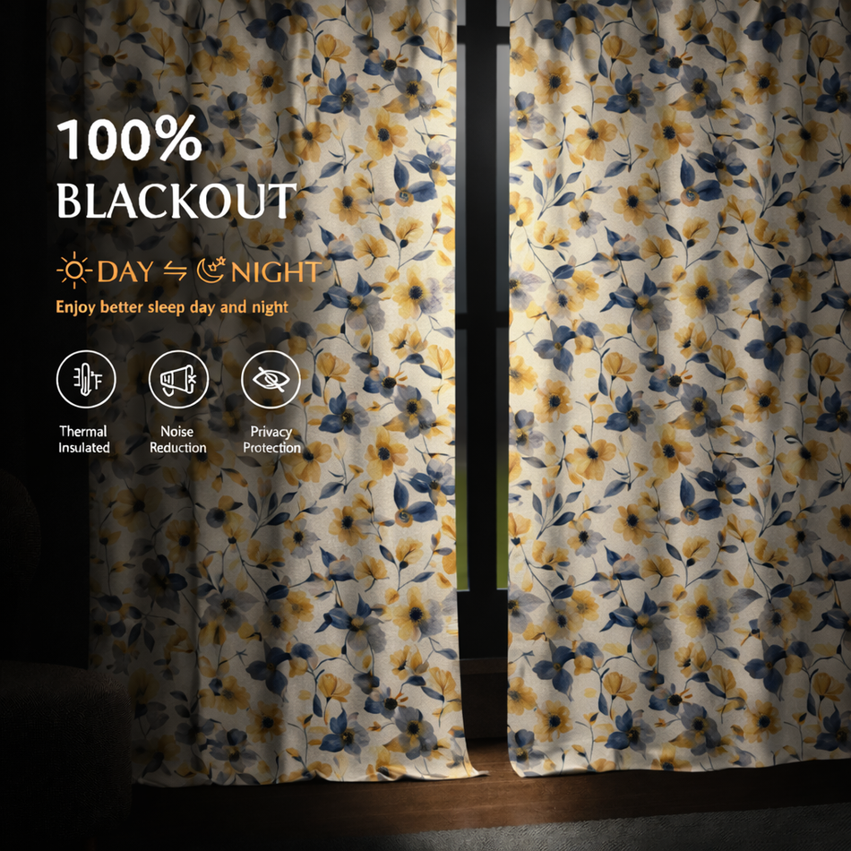 Savannah Whispering Gardens Series Premium Heavy Satin 100% Blackout Curtains 7 Feet Long Set of 1 | Door Curtain 7 Feet x 4 Feet | Perfect for Home Decor